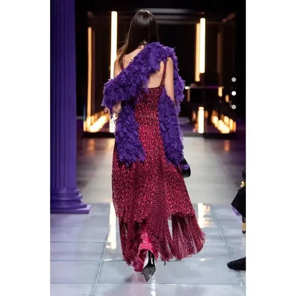 NWT Versace Runway Plisse Silk Dress IT 44 US 8 All Over Logo Red Black $5,425